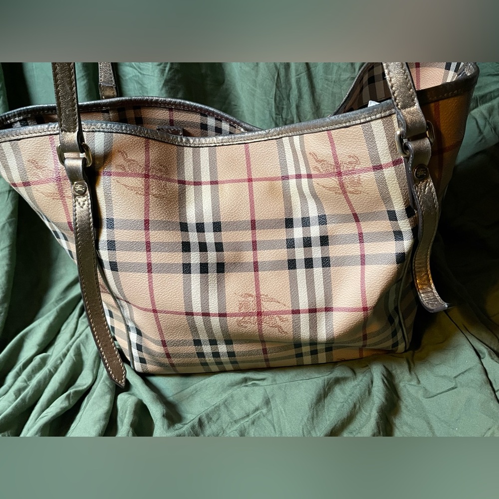 Burberry Tan and Black Plaid Tote Bag - Picture 2 of 15